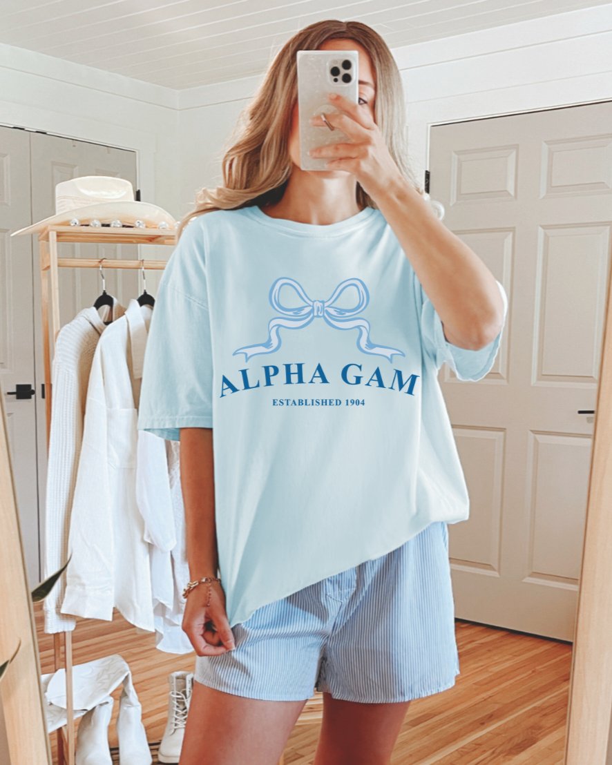 Alpha Gamma Delta Ribbon Sorority T-Shirt | Alpha Gam Trendy Shirt Big Little Recruitment Gift