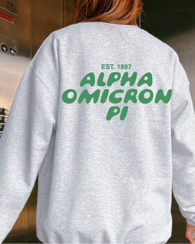 Alpha Omicron Pi Bubble Font Sorority Crewneck Sweatshirt | Alpha O Trendy Sweatshirt | Big Little Gift | Recruitment Gift