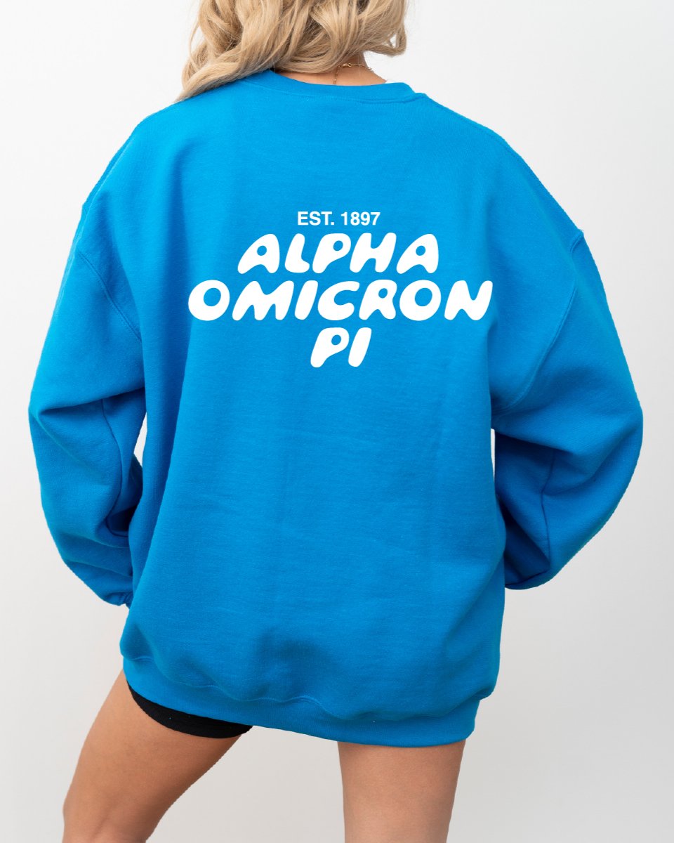 Alpha Omicron Pi Bubble Font Sorority Crewneck Sweatshirt | Alpha O Trendy Sweatshirt | Big Little Gift | Recruitment Gift