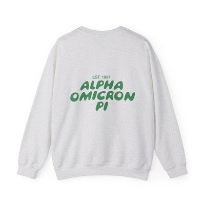 Alpha Omicron Pi Bubble Font Sorority Crewneck Sweatshirt | Alpha O Trendy Sweatshirt | Big Little Gift | Recruitment Gift