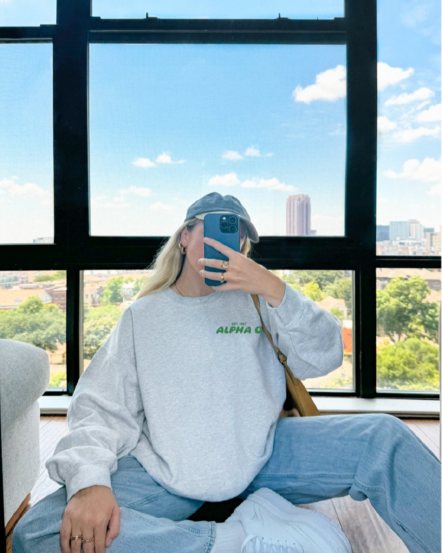 Alpha Omicron Pi Bubble Font Sorority Crewneck Sweatshirt | Alpha O Trendy Sweatshirt | Big Little Gift | Recruitment Gift