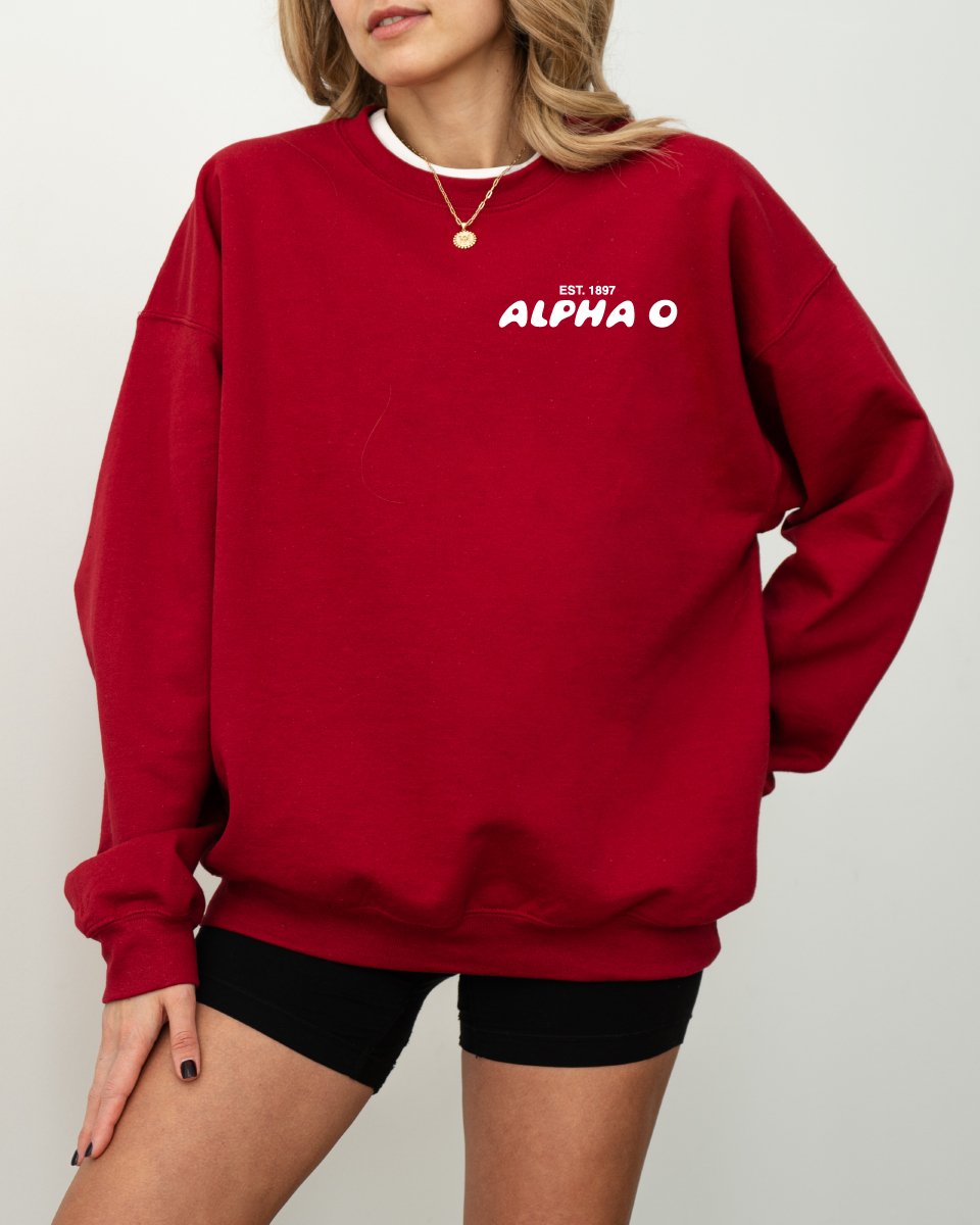 Alpha Omicron Pi Bubble Font Sorority Crewneck Sweatshirt | Alpha O Trendy Sweatshirt | Big Little Gift | Recruitment Gift