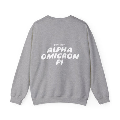 Alpha Omicron Pi Bubble Font Sorority Crewneck Sweatshirt | Alpha O Trendy Sweatshirt | Big Little Gift | Recruitment Gift