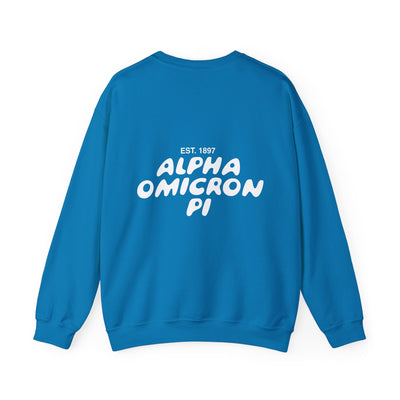 Alpha Omicron Pi Bubble Font Sorority Crewneck Sweatshirt | Alpha O Trendy Sweatshirt | Big Little Gift | Recruitment Gift