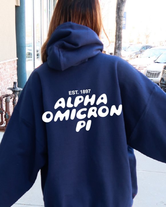 Alpha Omicron Pi Bubble Font Sorority Hoodie | Alpha O Trendy Sweatshirt | Big Little Gift | Recruitment Gift