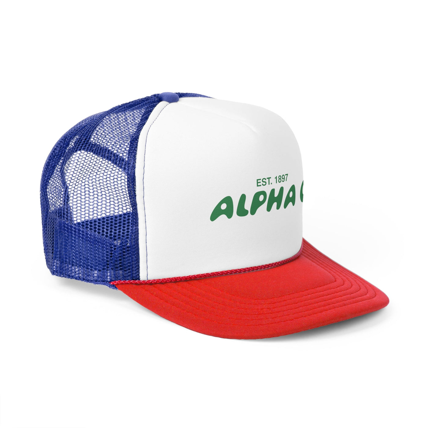 Alpha Omicron Pi Bubble Text Trendy Trucker Hat | Alpha O Bid Day Recruitment Gift | Big Little Gift