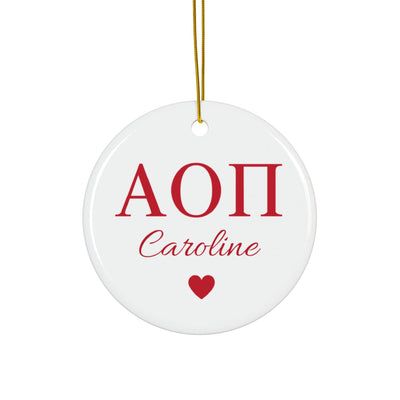 Alpha Omicron Pi Customizable Trendy Red Letter Ornament Gift | Alpha O Holiday Christmas Gift | Sorority Ornament | Your Name