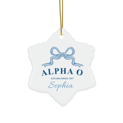 Alpha Omicron Pi Customizable Trendy Ribbon Ornament Gift | Alpha O Holiday Christmas Gift | Sorority Ornament | Your Name