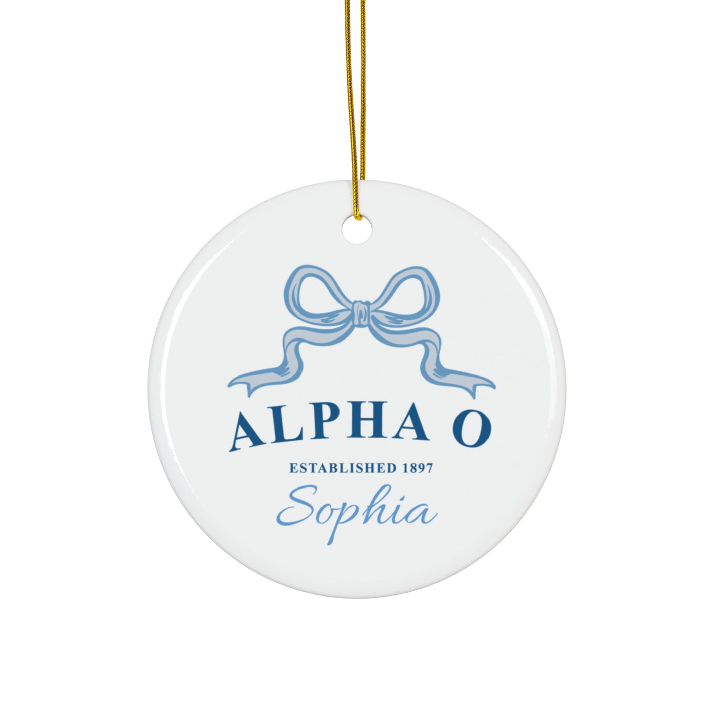 Alpha Omicron Pi Customizable Trendy Ribbon Ornament Gift | Alpha O Holiday Christmas Gift | Sorority Ornament | Your Name