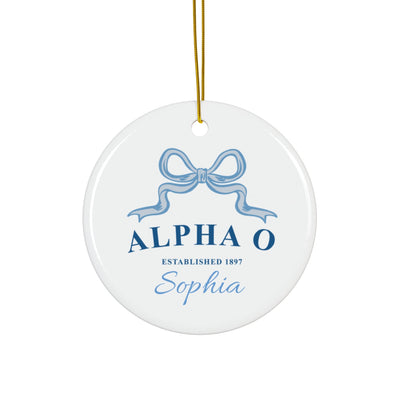 Alpha Omicron Pi Customizable Trendy Ribbon Ornament Gift | Alpha O Holiday Christmas Gift | Sorority Ornament | Your Name