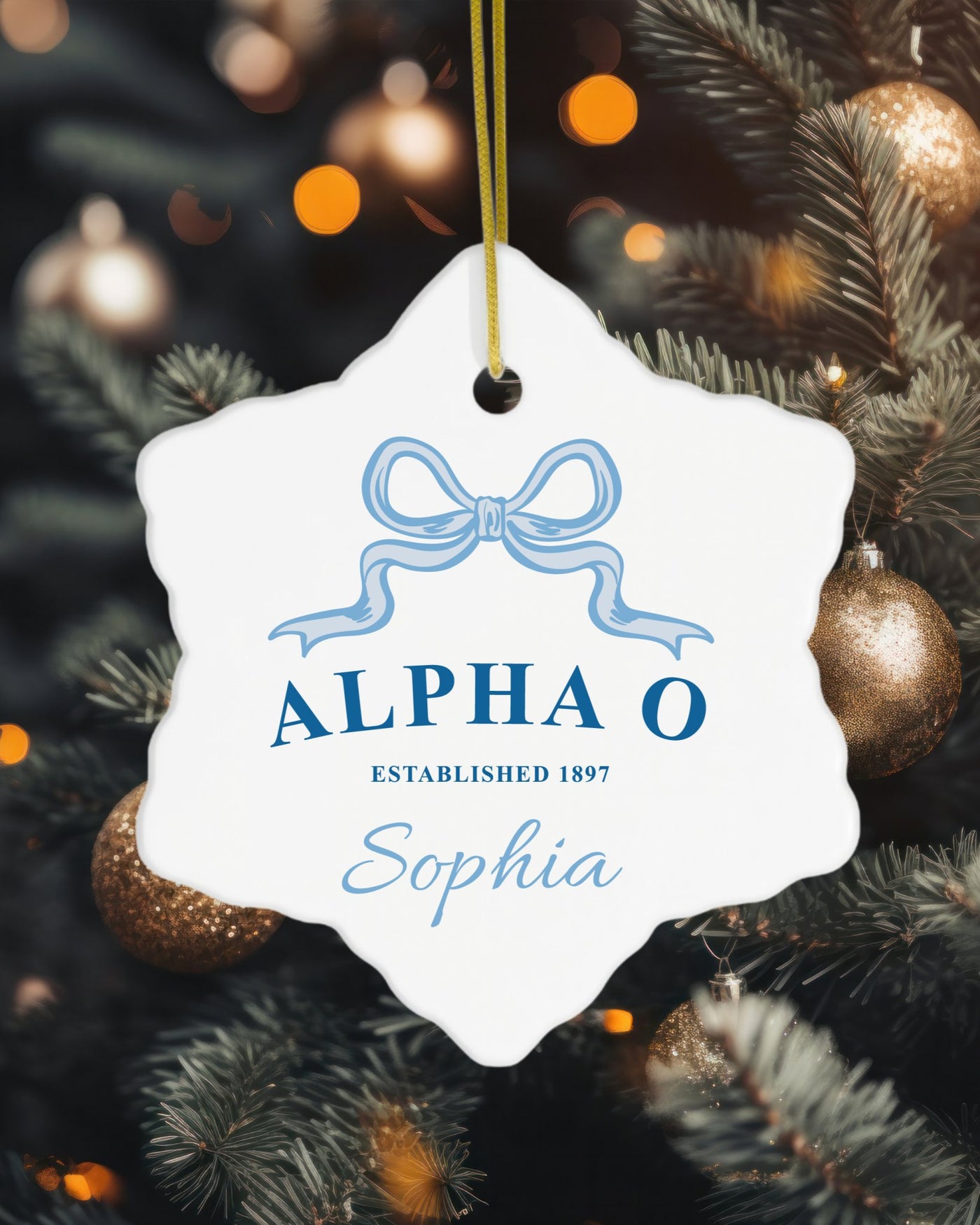 Alpha Omicron Pi Customizable Trendy Ribbon Ornament Gift | Alpha O Holiday Christmas Gift | Sorority Ornament | Your Name