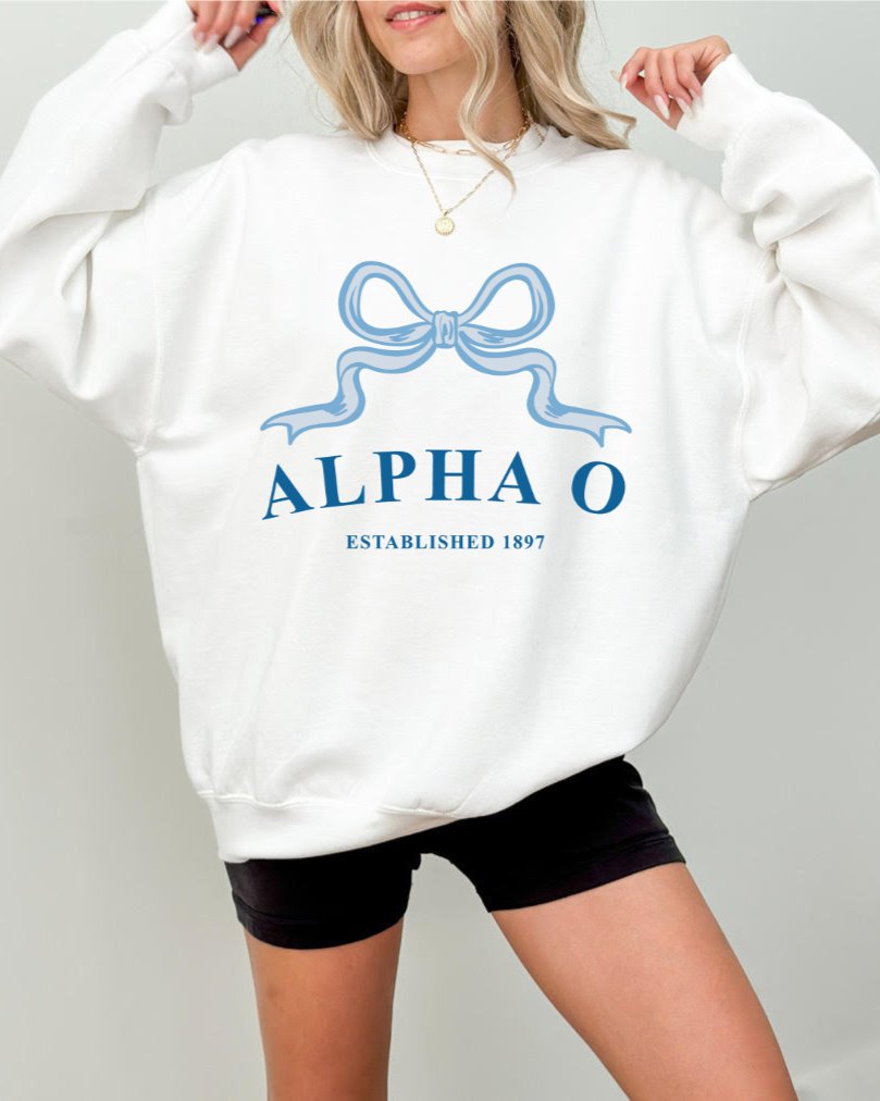 Alpha Omicron Pi Ribbon Sorority Crewneck | Alpha O Trendy Sweatshirt Big Little Recruitment Gift