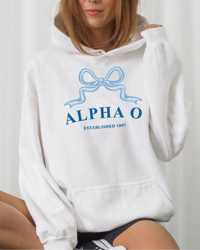 Alpha Omicron Pi Ribbon Sorority Hoodie | Alpha O Trendy Sweatshirt Big Little Recruitment Gift