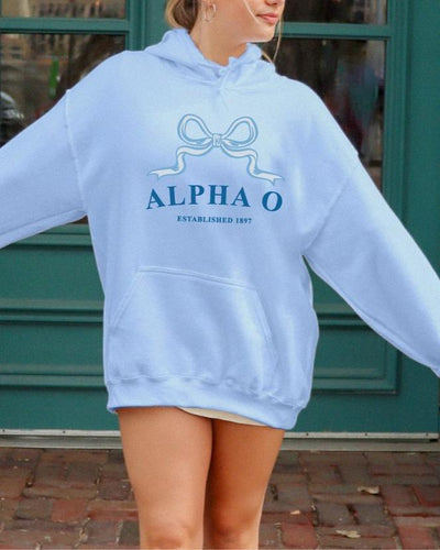 Alpha Omicron Pi Ribbon Sorority Hoodie | Alpha O Trendy Sweatshirt Big Little Recruitment Gift