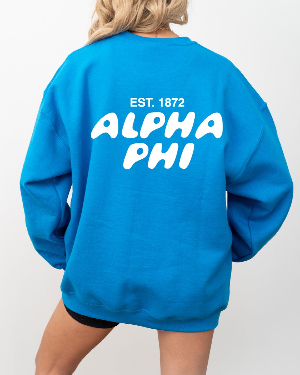 Alpha Phi Bubble Font Sorority Crewneck Sweatshirt | APhi Trendy Sweatshirt | Big Little Gift | Recruitment Gift