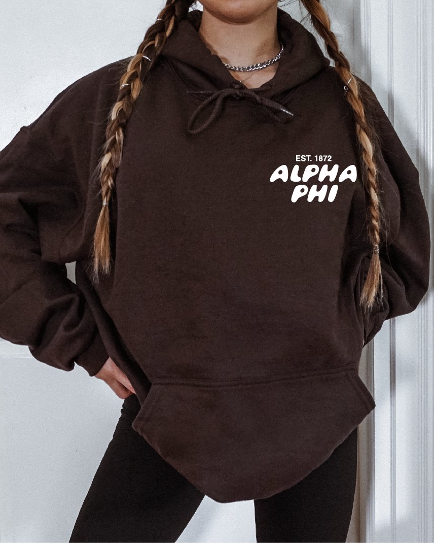 Alpha Phi Bubble Font Sorority Hoodie | APhi Trendy Sweatshirt | Big Little Gift | Recruitment Gift