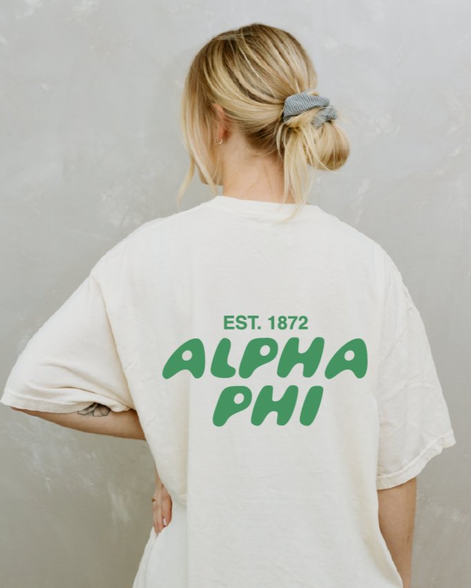 Alpha Phi Bubble Letter T-Shirt | APhi Trendy College Greek Custom Oversized Shirt | Big Little Sorority T Shirt Gift