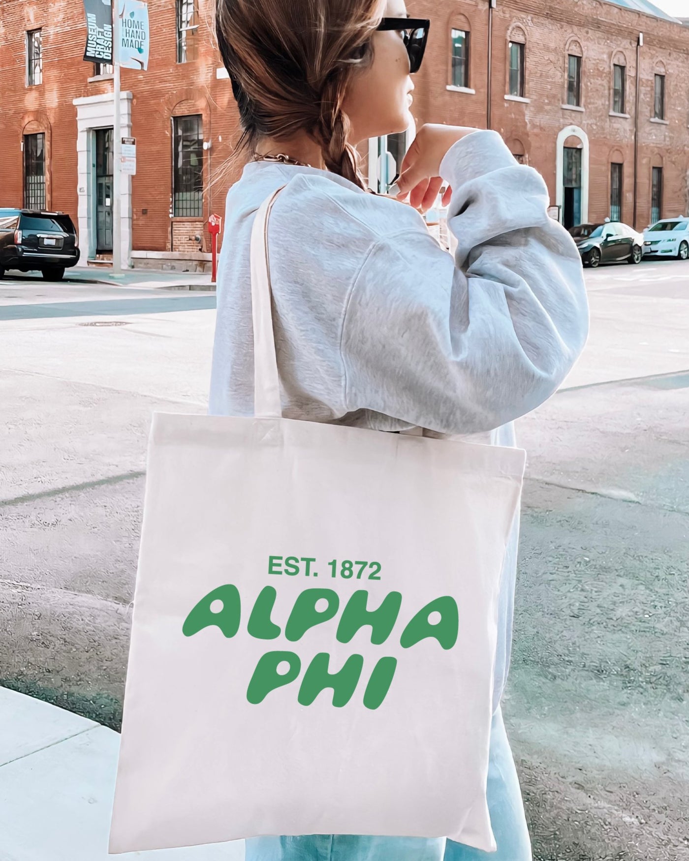 Alpha Phi Bubble Text Trendy Tote Bag | APhi College Sorority Beach Bag | Big Little Gift