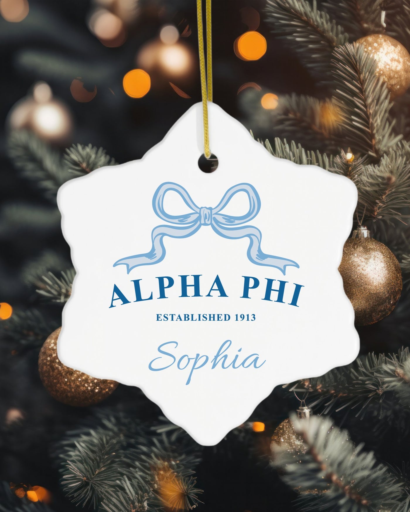 Alpha Phi Customizable Trendy Ribbon Ornament Gift | APhi Holiday Christmas Gift | Sorority Ornament | Your Name