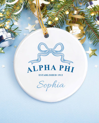 Alpha Phi Customizable Trendy Ribbon Ornament Gift | APhi Holiday Christmas Gift | Sorority Ornament | Your Name