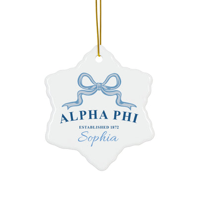 Alpha Phi Customizable Trendy Ribbon Ornament Gift | APhi Holiday Christmas Gift | Sorority Ornament | Your Name