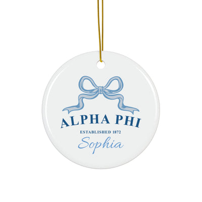 Alpha Phi Customizable Trendy Ribbon Ornament Gift | APhi Holiday Christmas Gift | Sorority Ornament | Your Name