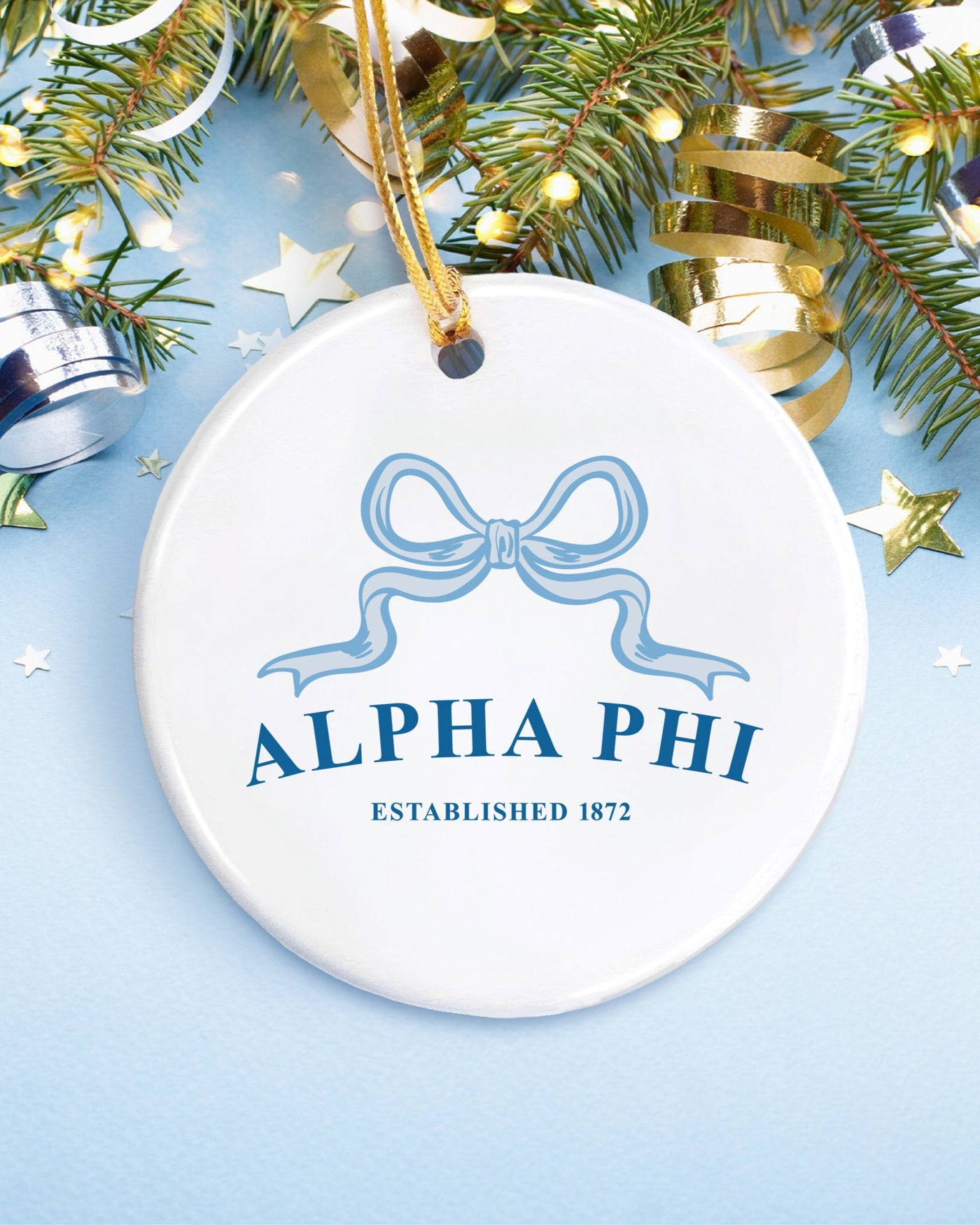 Alpha Phi Customizable Trendy Ribbon Ornament Gift | APhi Holiday Christmas Gift | Sorority Ornament | Your Name