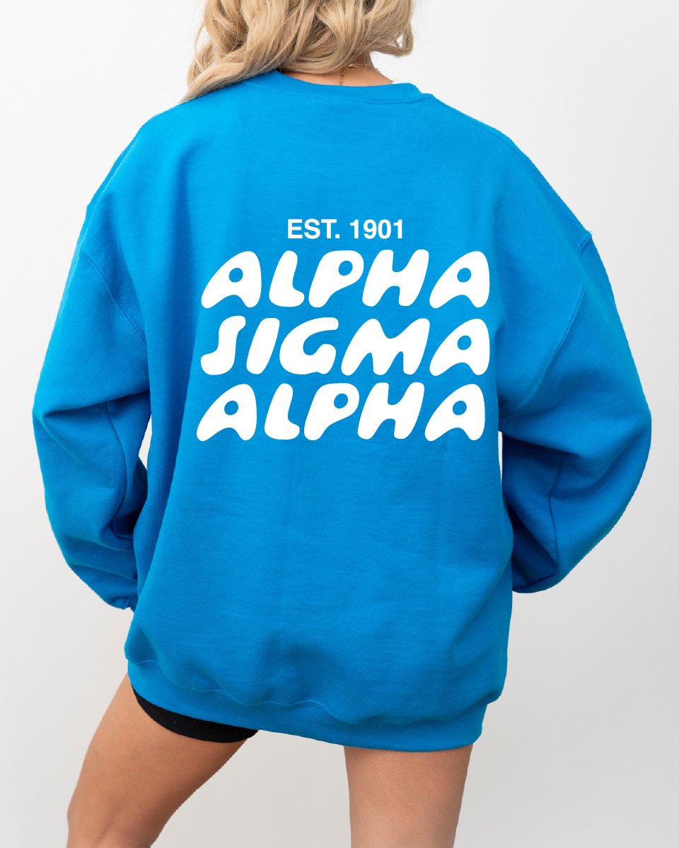 Alpha Sigma Alpha Bubble Font Sorority Crewneck Sweatshirt | Alpha Sig Trendy Sweatshirt | Big Little Gift | Recruitment Gift