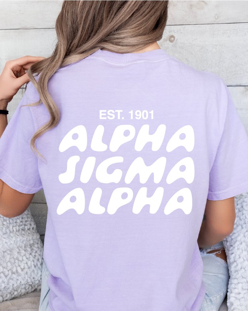 Alpha Sigma Alpha Bubble Letter T-Shirt | Alpha Sig Trendy College Greek Custom Oversized Shirt | Big Little Sorority T Shirt Gift