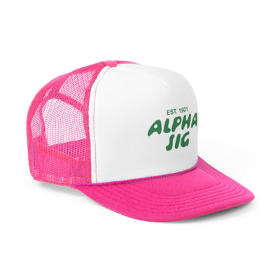 Alpha Sigma Alpha Bubble Text Trendy Trucker Hat | Alpha Sig Bid Day Recruitment Gift | Big Little Gift