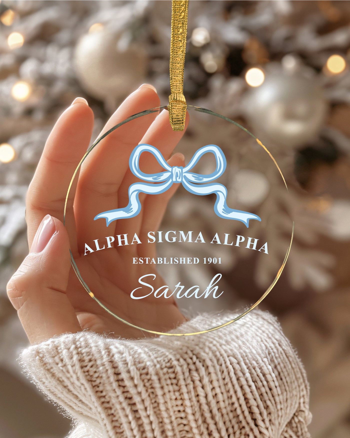 Alpha Sigma Alpha Sorority Clear Ribbon Acrylic Ornament | Alpha Sig Customizable Christmas Gift | Custom Name Ornament