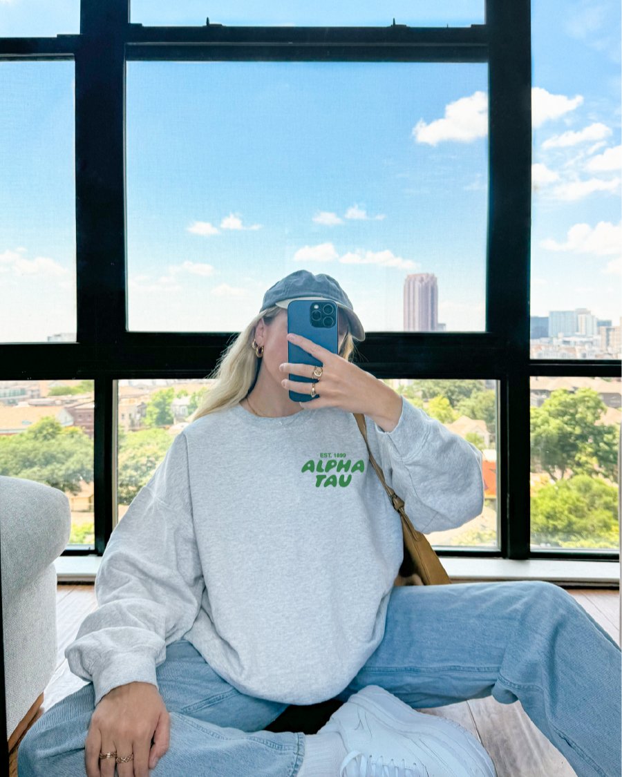 Alpha Sigma Tau Bubble Font Sorority Crewneck Sweatshirt | Alpha Tau Trendy Sweatshirt | Big Little Gift | Recruitment Gift