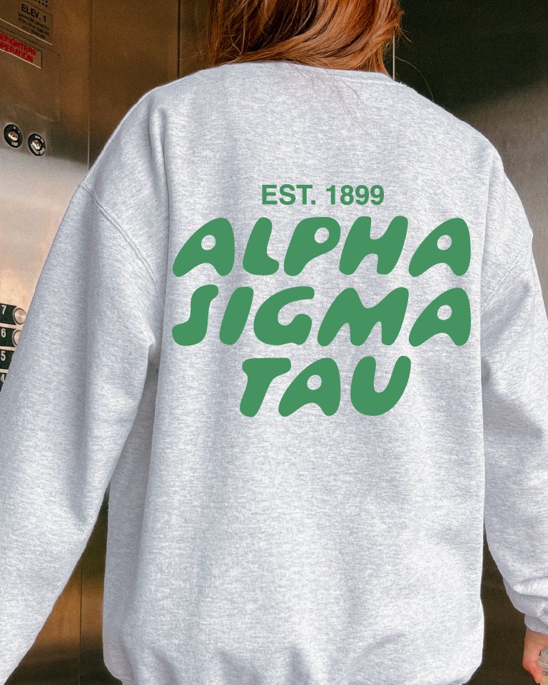 Alpha Sigma Tau Bubble Font Sorority Crewneck Sweatshirt | Alpha Tau Trendy Sweatshirt | Big Little Gift | Recruitment Gift