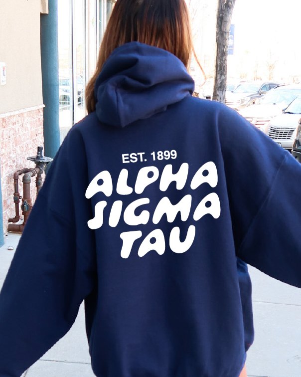 Alpha Sigma Tau Bubble Font Sorority Hoodie | Alpha Tau Trendy Sweatshirt | Big Little Gift | Recruitment Gift