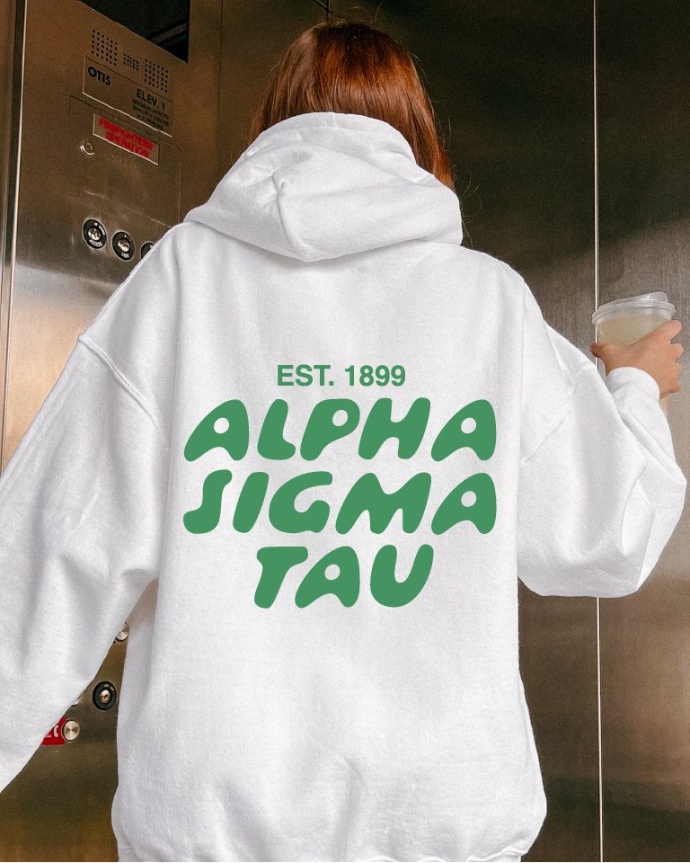 Alpha Sigma Tau Bubble Font Sorority Hoodie | Alpha Tau Trendy Sweatshirt | Big Little Gift | Recruitment Gift