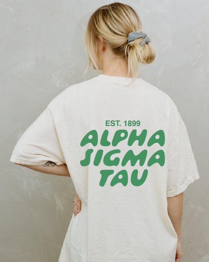 Alpha Sigma Tau Bubble Letter T-Shirt | Alpha Tau Trendy College Greek Custom Oversized Shirt | Big Little Sorority T Shirt Gift