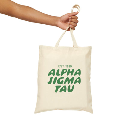 Alpha Sigma Tau Bubble Text Trendy Tote Bag | Alpha Tau College Sorority Beach Bag | Big Little Gift