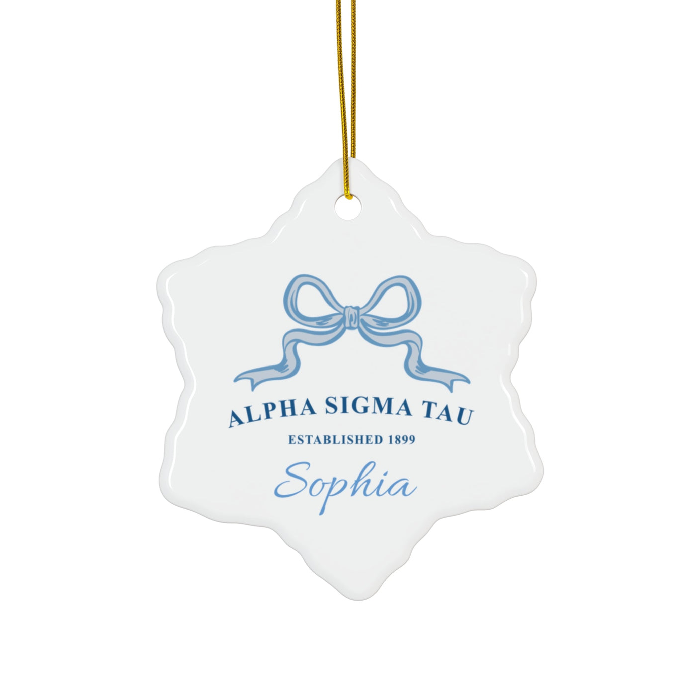 Alpha Sigma Tau Customizable Trendy Ribbon Ornament Gift | Alpha Tau Holiday Christmas Gift | Sorority Ornament | Your Name