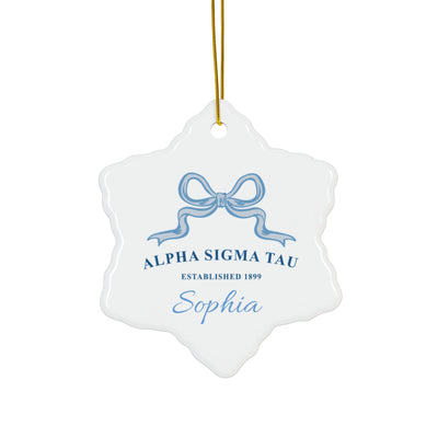 Alpha Sigma Tau Customizable Trendy Ribbon Ornament Gift | Alpha Tau Holiday Christmas Gift | Sorority Ornament | Your Name