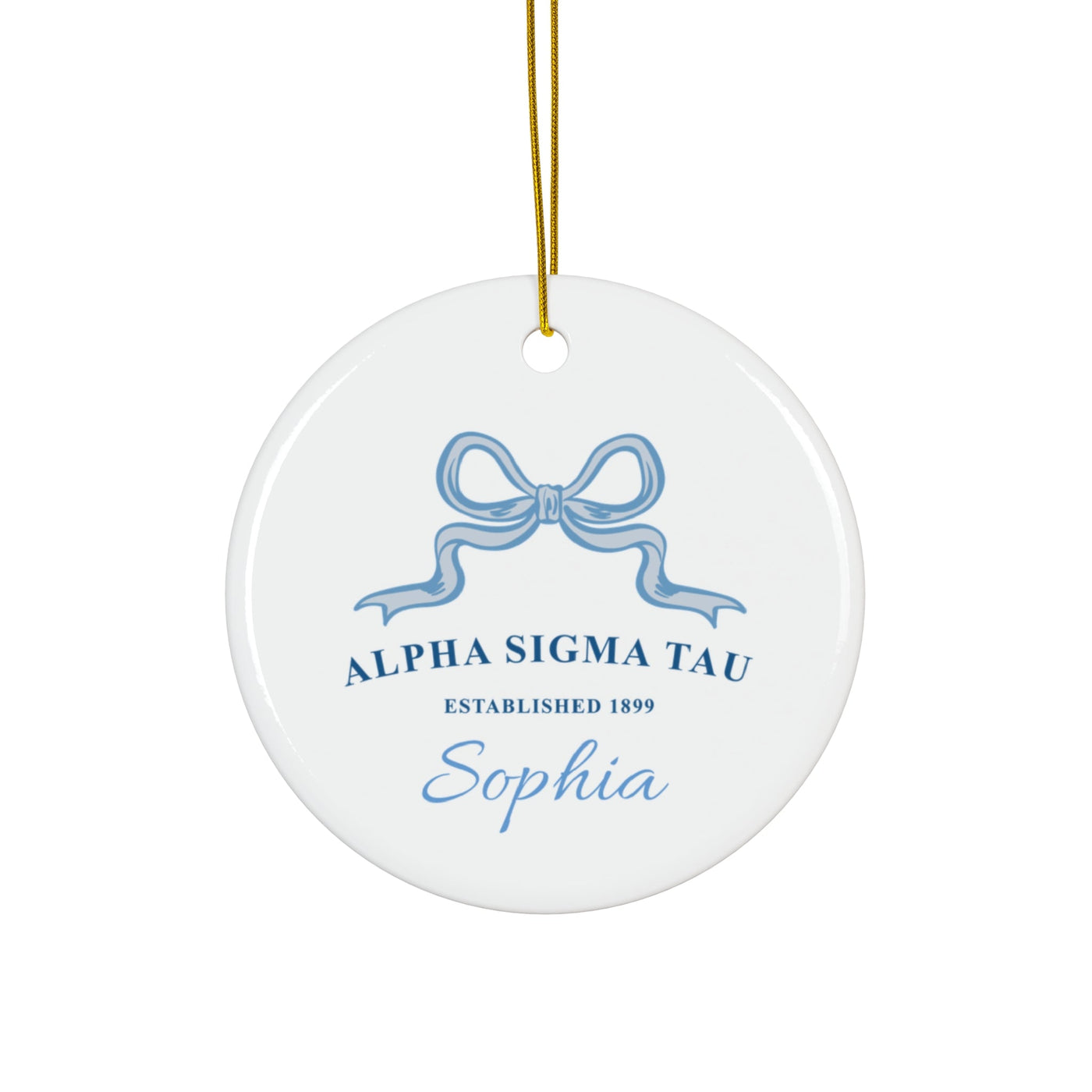 Alpha Sigma Tau Customizable Trendy Ribbon Ornament Gift | Alpha Tau Holiday Christmas Gift | Sorority Ornament | Your Name