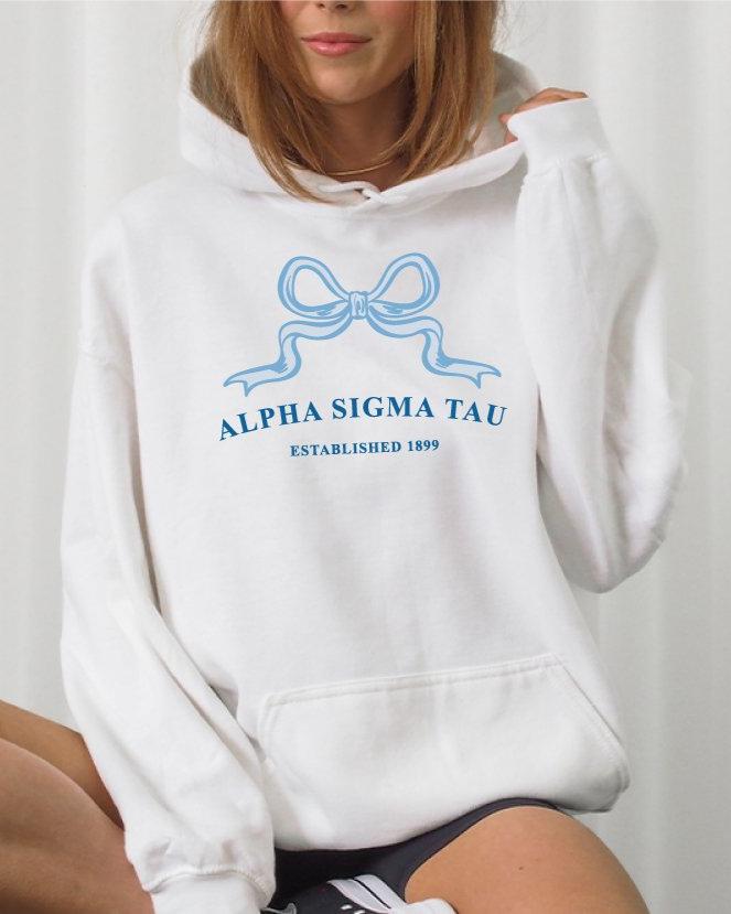 Alpha Sigma Tau Ribbon Sorority Hoodie | Alpha Tau Trendy Sweatshirt Big Little Recruitment Gift