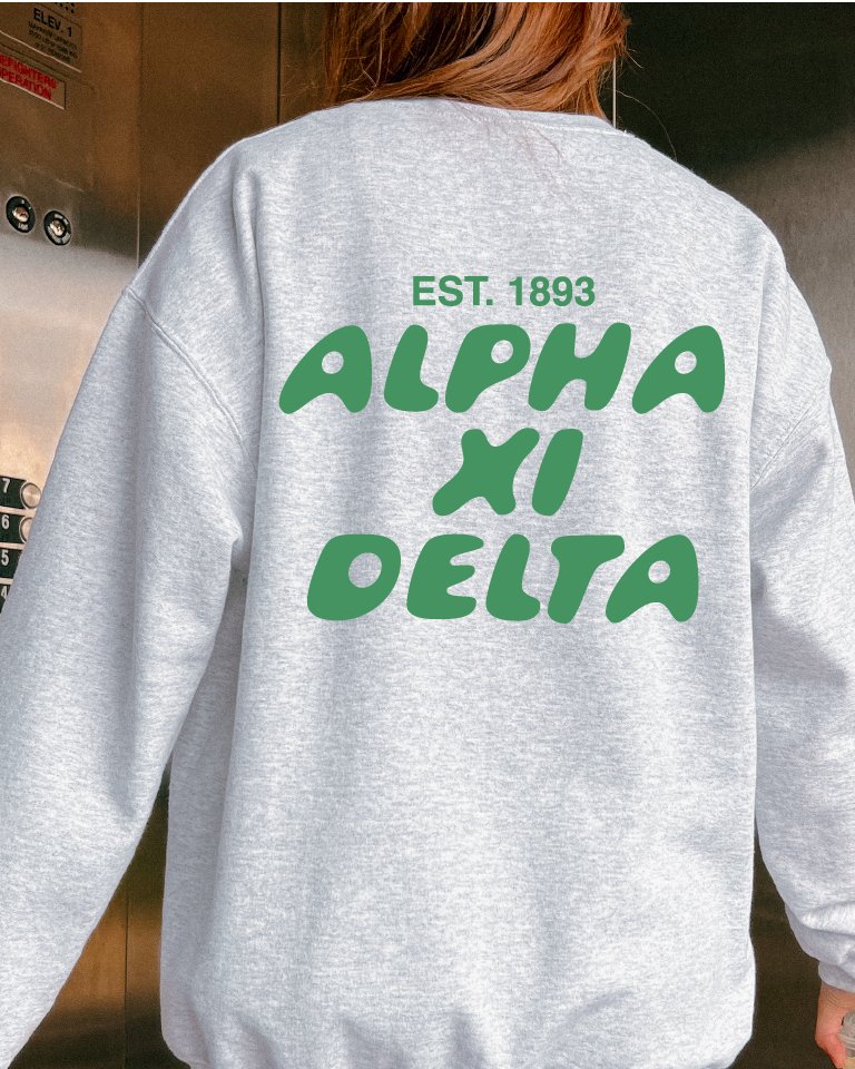 Alpha Xi Delta Bubble Font Sorority Crewneck Sweatshirt | Alpha Xi Trendy Sweatshirt | Big Little Gift | Recruitment Gift