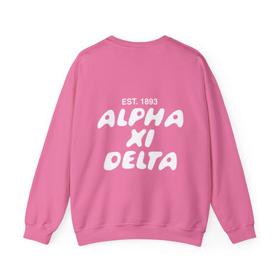 Alpha Xi Delta Bubble Font Sorority Crewneck Sweatshirt | Alpha Xi Trendy Sweatshirt | Big Little Gift | Recruitment Gift