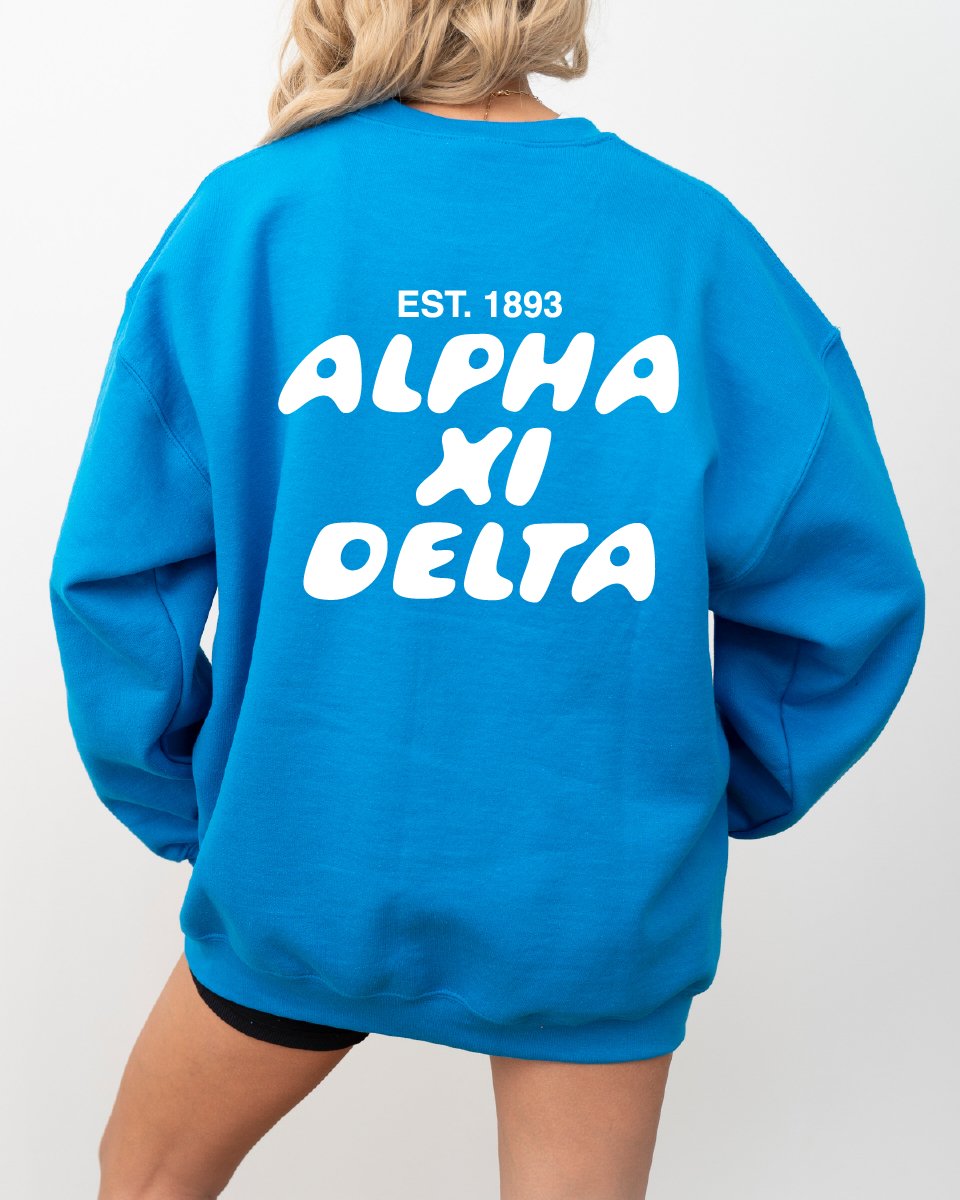 Alpha Xi Delta Bubble Font Sorority Crewneck Sweatshirt | Alpha Xi Trendy Sweatshirt | Big Little Gift | Recruitment Gift