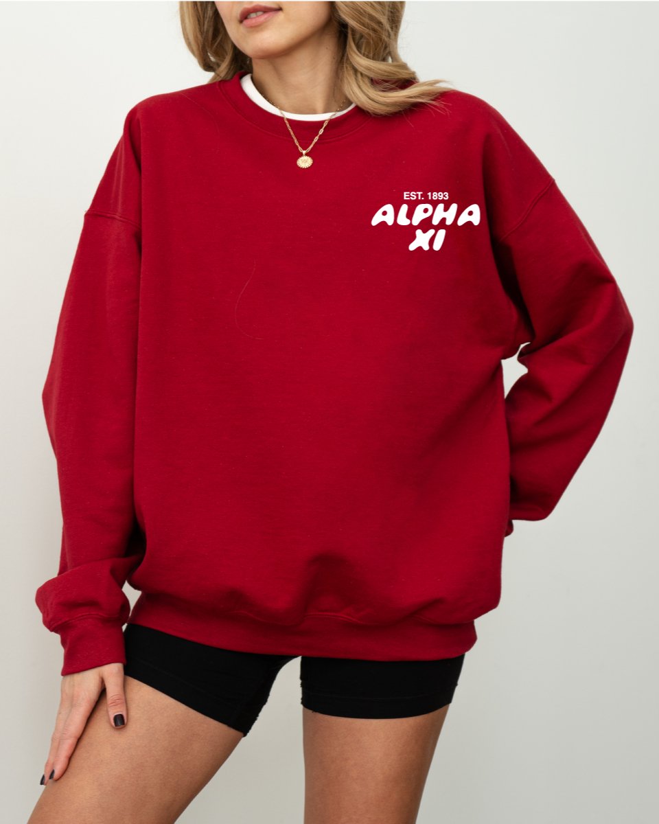 Alpha Xi Delta Bubble Font Sorority Crewneck Sweatshirt | Alpha Xi Trendy Sweatshirt | Big Little Gift | Recruitment Gift