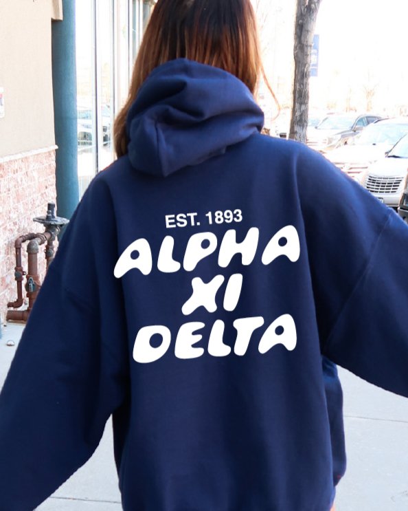 Alpha Xi Delta Bubble Font Sorority Hoodie | Alpha Xi Trendy Sweatshirt | Big Little Gift | Recruitment Gift