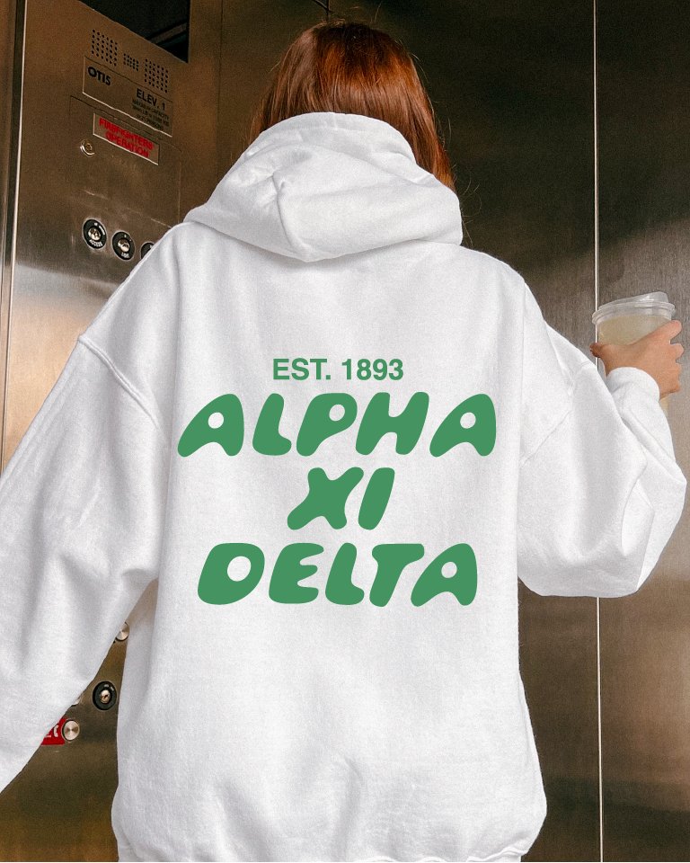 Alpha Xi Delta Bubble Font Sorority Hoodie | Alpha Xi Trendy Sweatshirt | Big Little Gift | Recruitment Gift