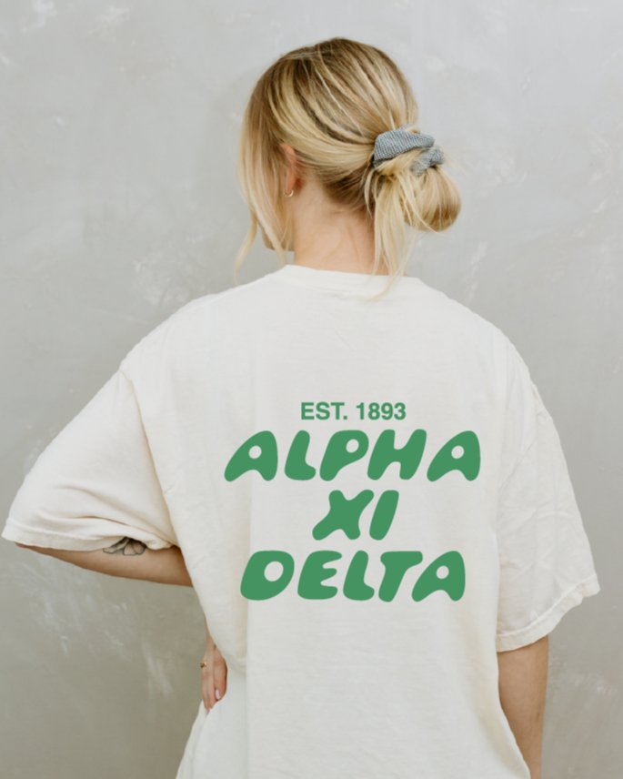 Alpha Xi Delta Bubble Letter T-Shirt | Alpha Xi Trendy College Greek Custom Oversized Shirt | Big Little Sorority T Shirt Gift