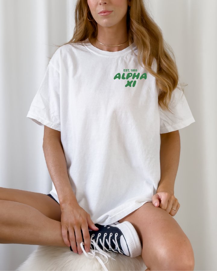 Alpha Xi Delta Bubble Letter T-Shirt | Alpha Xi Trendy College Greek Custom Oversized Shirt | Big Little Sorority T Shirt Gift