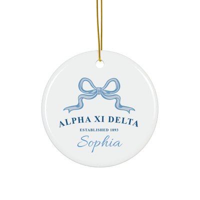 Alpha Xi Delta Customizable Trendy Ribbon Ornament Gift | Alpha Xi Holiday Christmas Gift | Sorority Ornament | Your Name